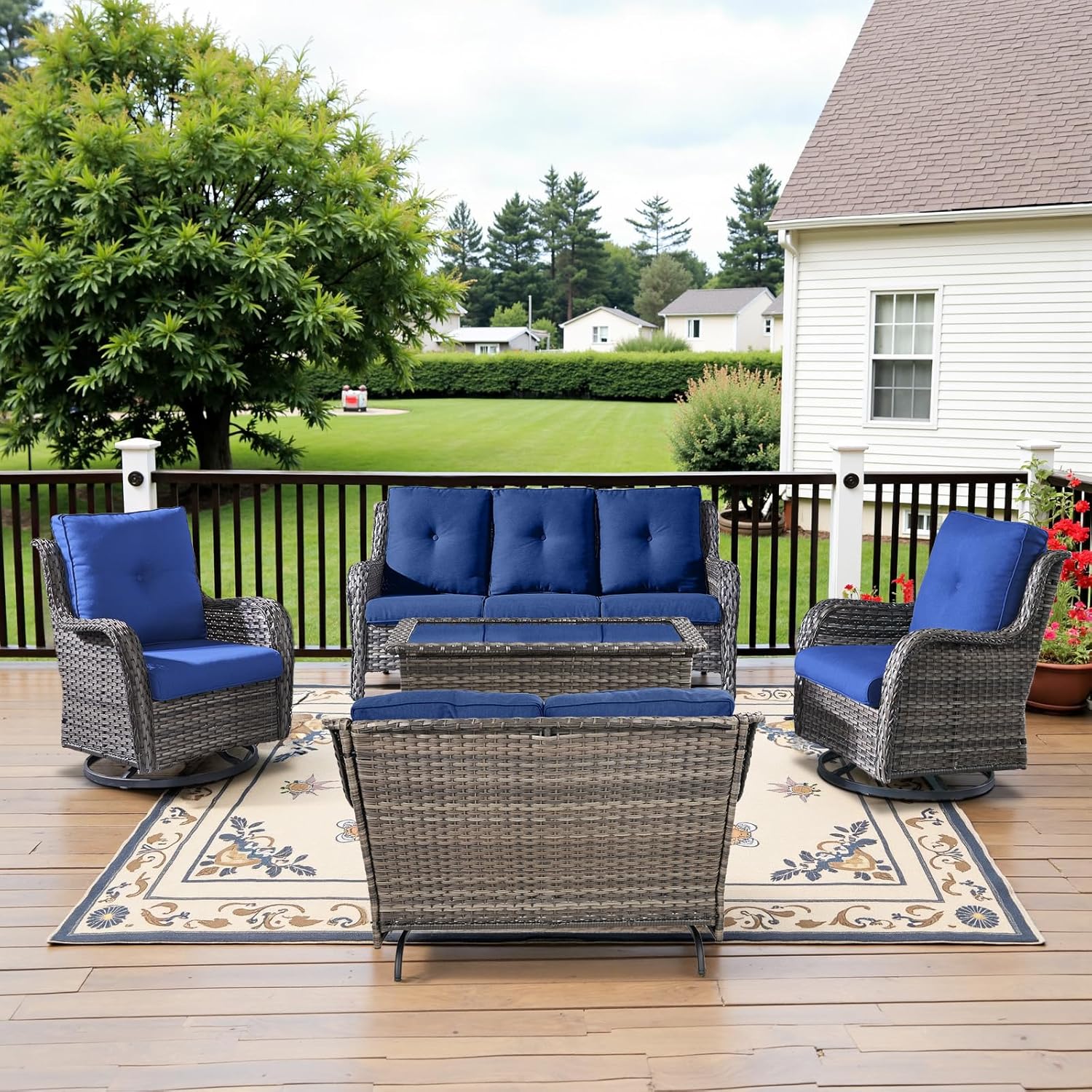 5 Piece Outdoor Patio Furniture Set with Loveseat and Chairs