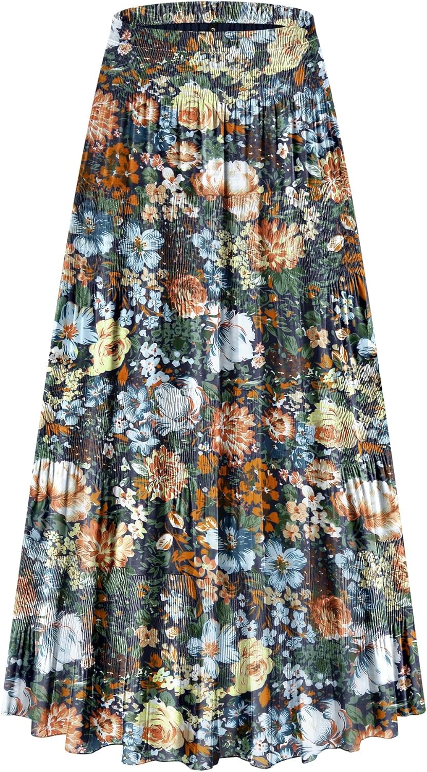 Chiffon Elastic High Waist Tiered Floral Maxi Skirt for Women