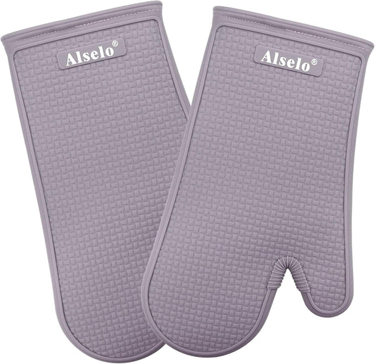 Heat Resistant Purple Silicone Oven Gloves Set