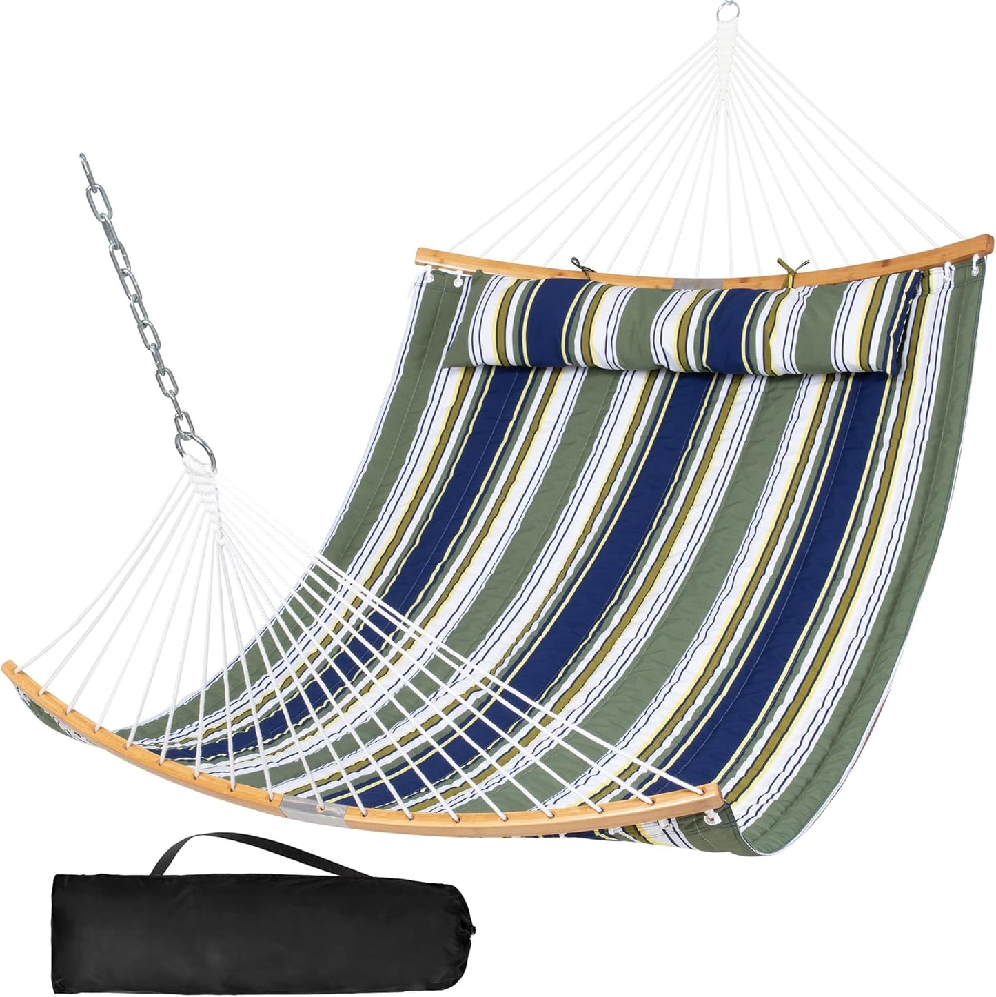 Portable Double Hammock with Curved Spreader Bar for Comfort