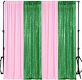 4 Panels Backdrop Curtains 11 x 10 ft Pink Green Sequin and Chiffon