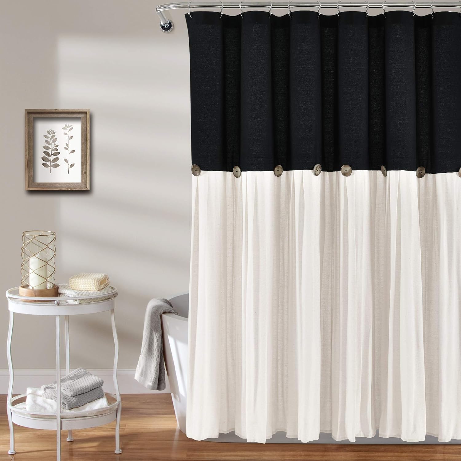 Linen Button Shower Curtain - Modern Black & White Design