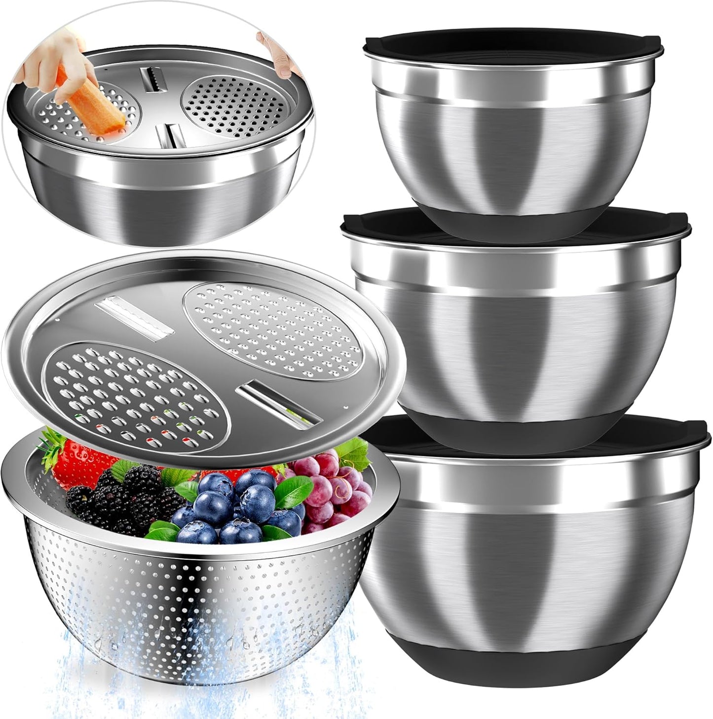 Stainless Steel Mixing Bowls with Airtight Lids for Kitchen