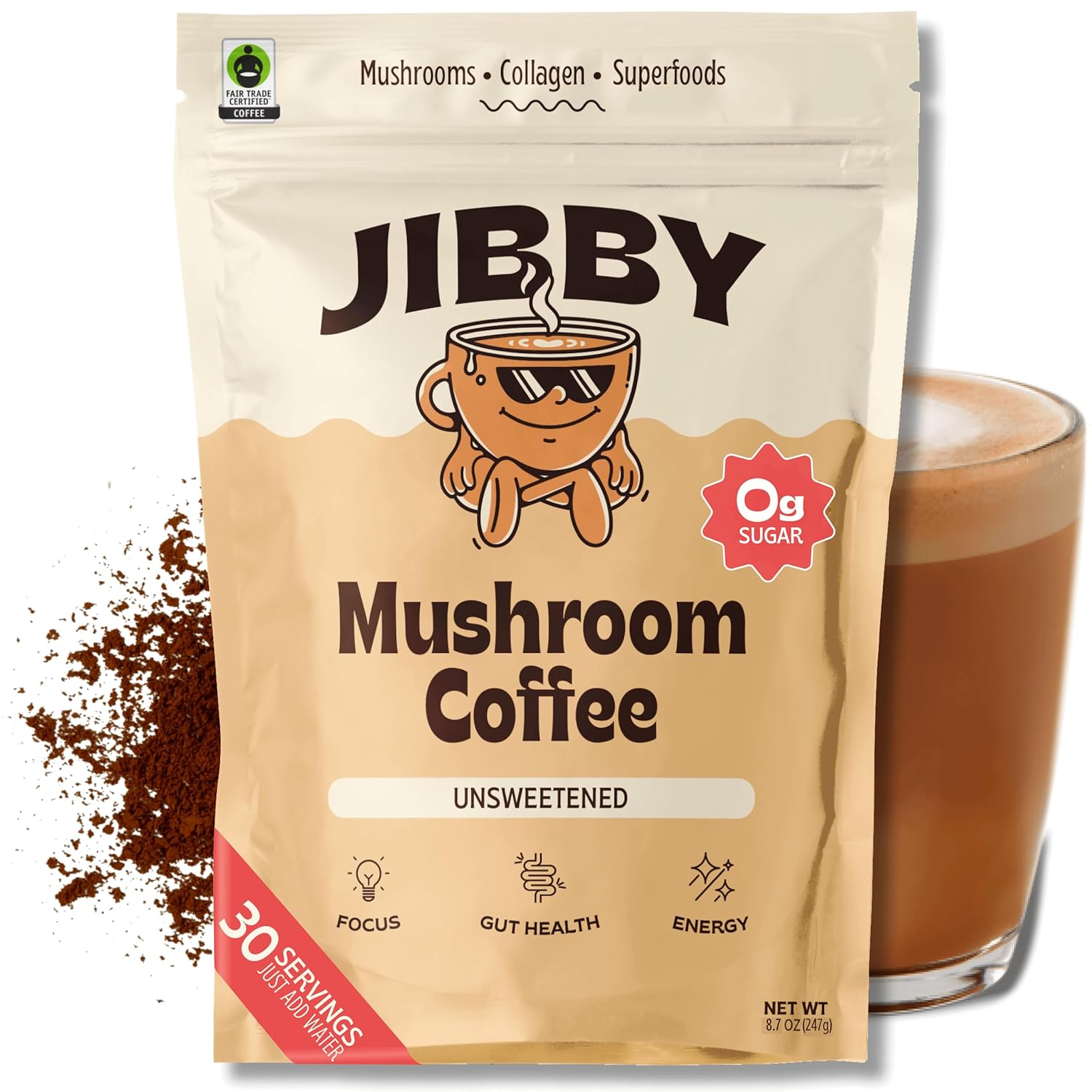 Organic Instant Mushroom Coffee Powder for Energy and Focus