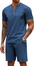 Men's 2 Pieces Quarter Zip Polo and Shorts Set - Summer Tracksuit