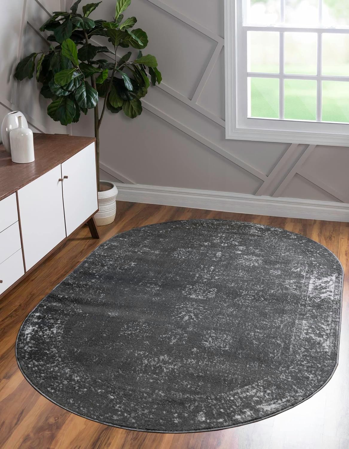 Unique Loom Sofia Collection Area Rug - Elegant Dark Gray Oval