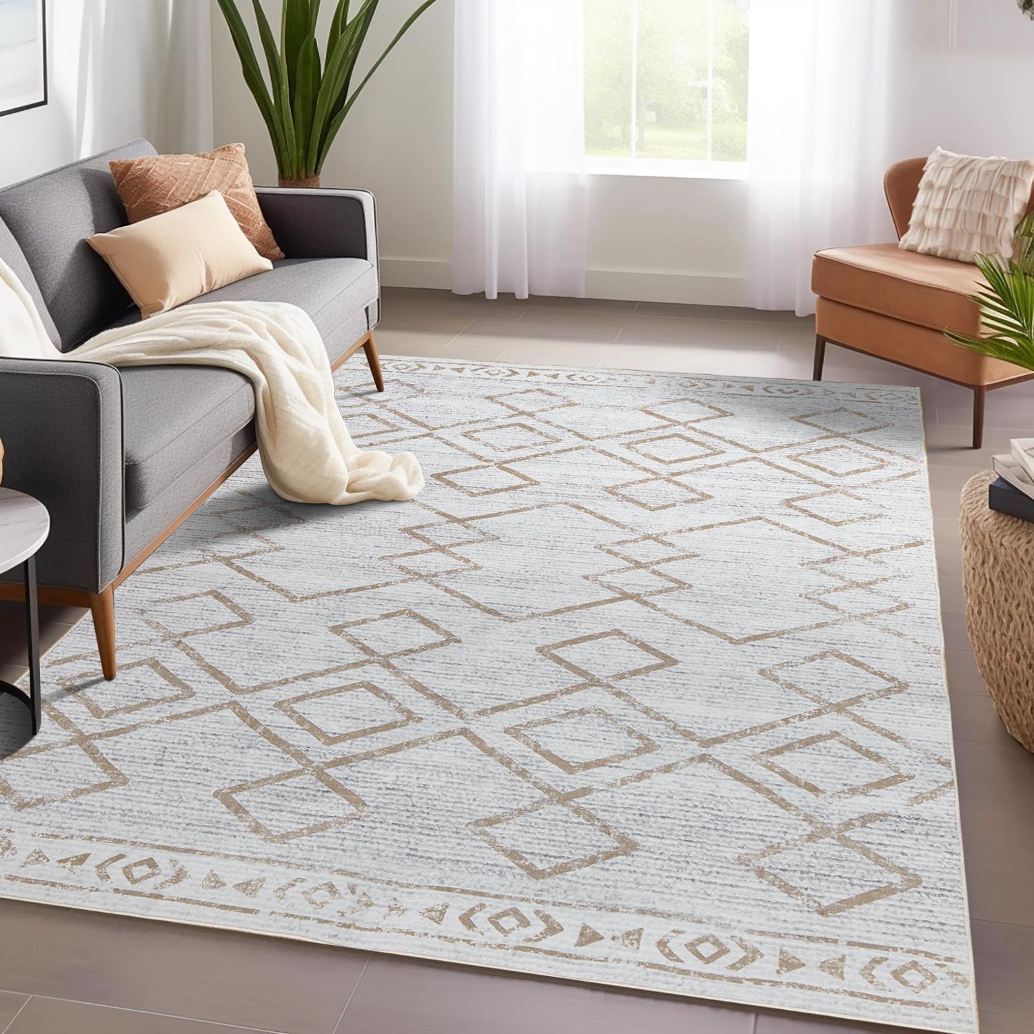 Moroccan 5x7 Area Rugs for Bedroom - Soft Modern Geometric Design