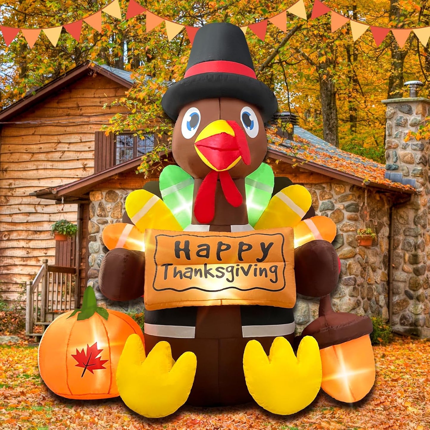 6FT Thanksgiving Inflatables Turkey Decoration with LED Lights