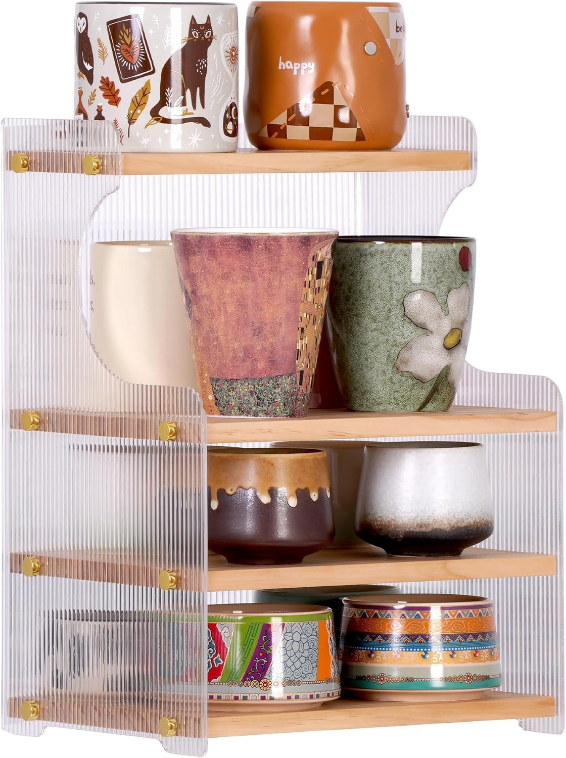 4-Tier Wooden Coffee Mug Holder for Organized Kitchen Spaces