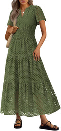 PRETTYGARDEN Womens Eyelet Maxi Dress - Flowy Summer Staple Women's