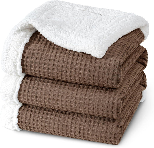 PHF Waffle Sherpa Blanket Queen Size, Cozy Soft & Reversible