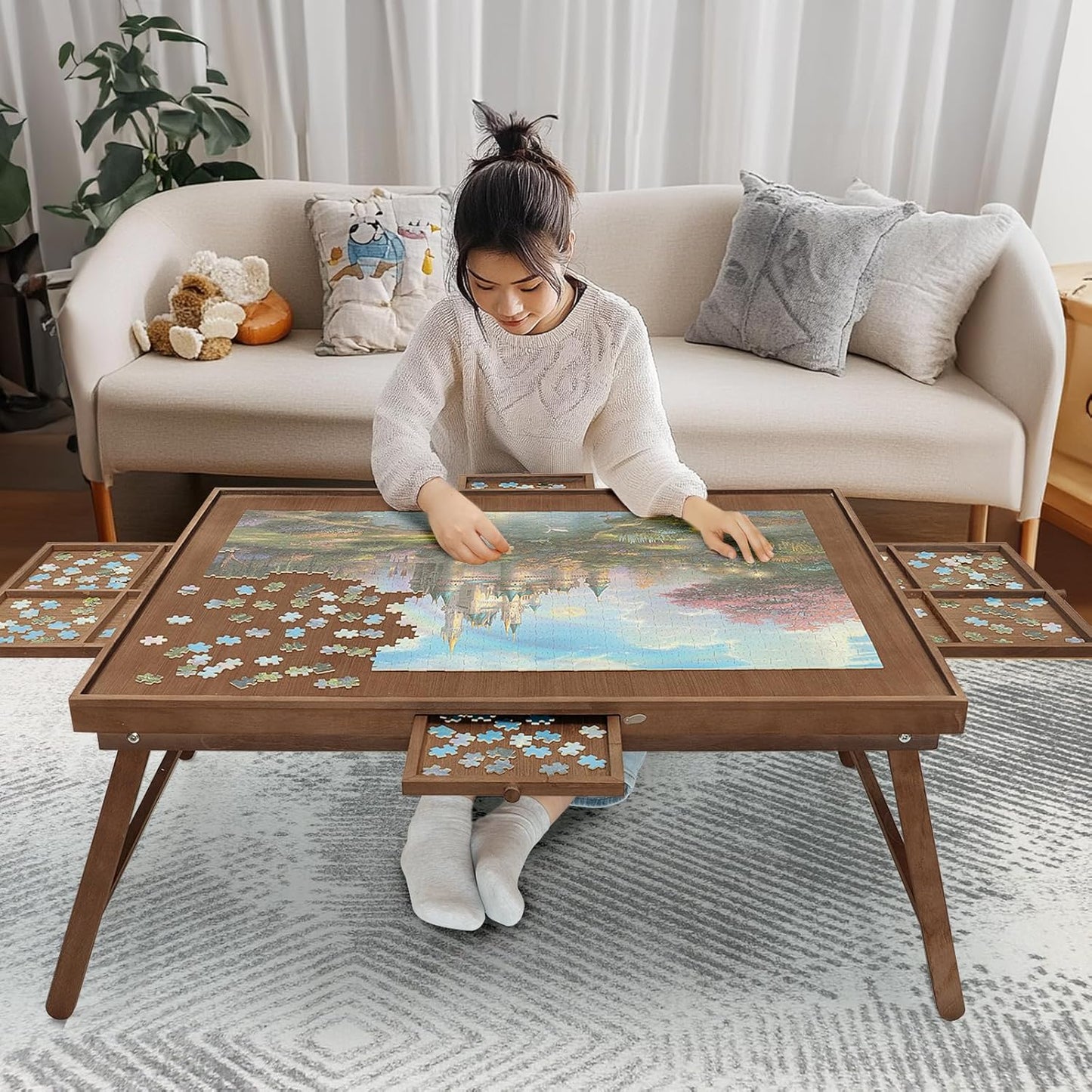Puzzle Table for 1500 Pieces with Drawers and Foldable Legs
