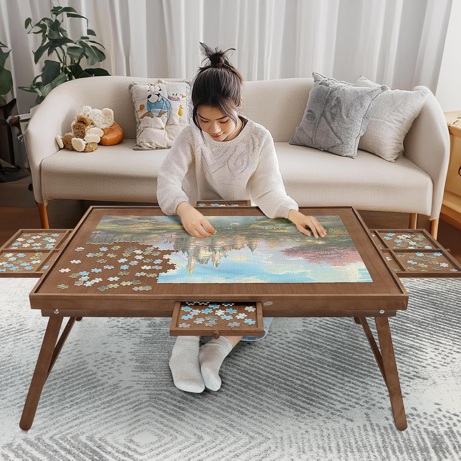 Puzzle Table for 1500 Pieces with Drawers and Foldable Legs