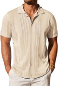 Men's Knit Short Sleeve Button Down Shirt - Lightweight Vintage Polo