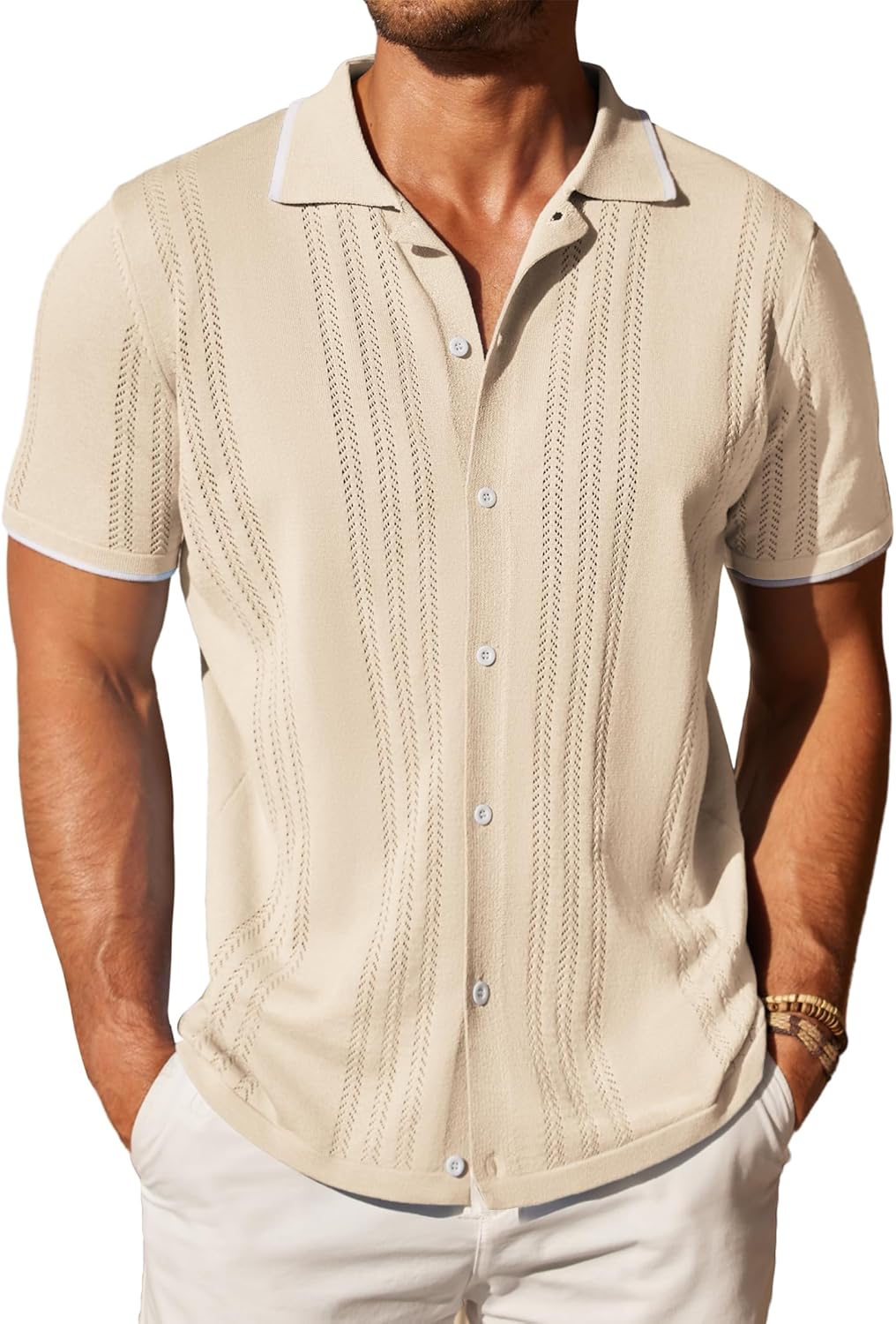 COOFANDY Men's Knit Button Down Shirt for Casual Beach Style