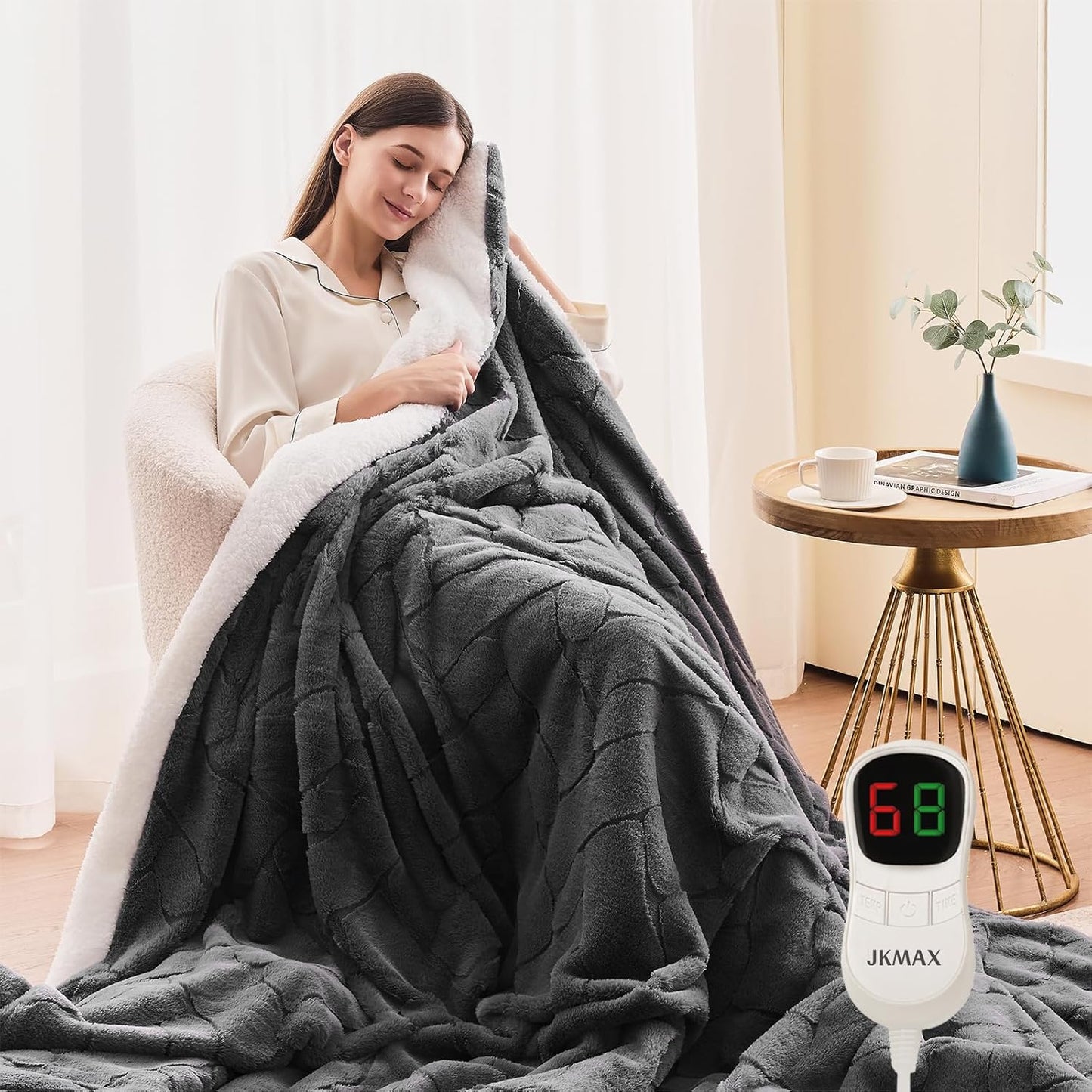 Heated Electric Blanket for Bed - Soft Faux Fur Throw 84x90