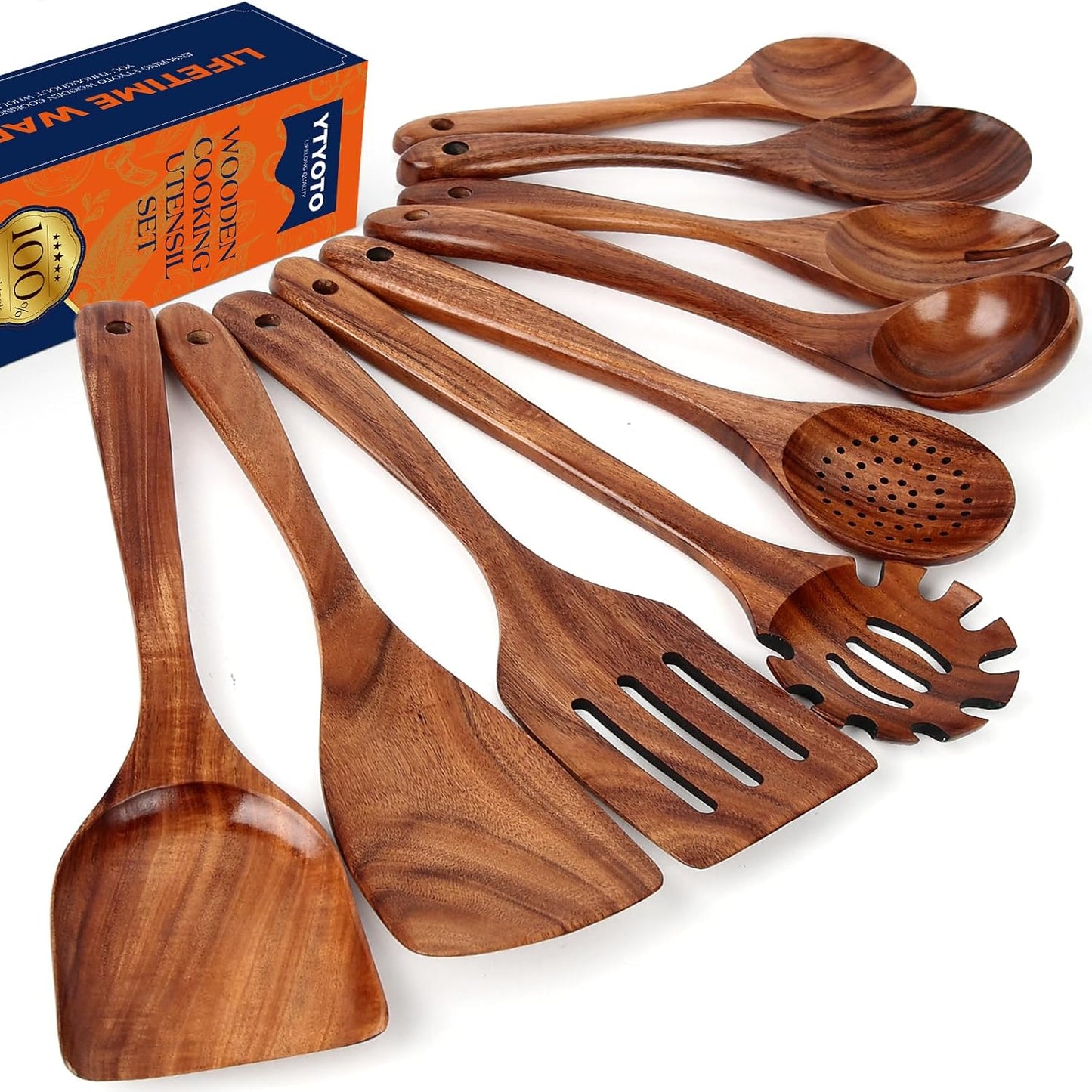 Teak Wooden Spoons for Cooking - Essential Kitchen Utensils Set