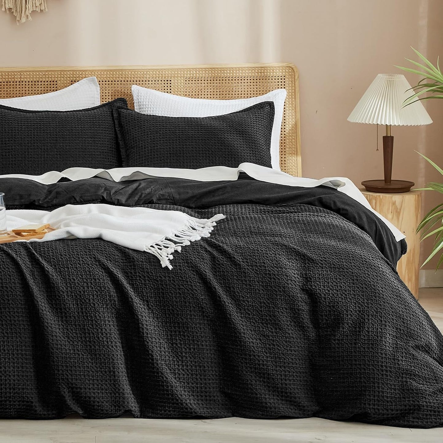 PHF Waffle Weave Duvet Cover Set for California King Beds