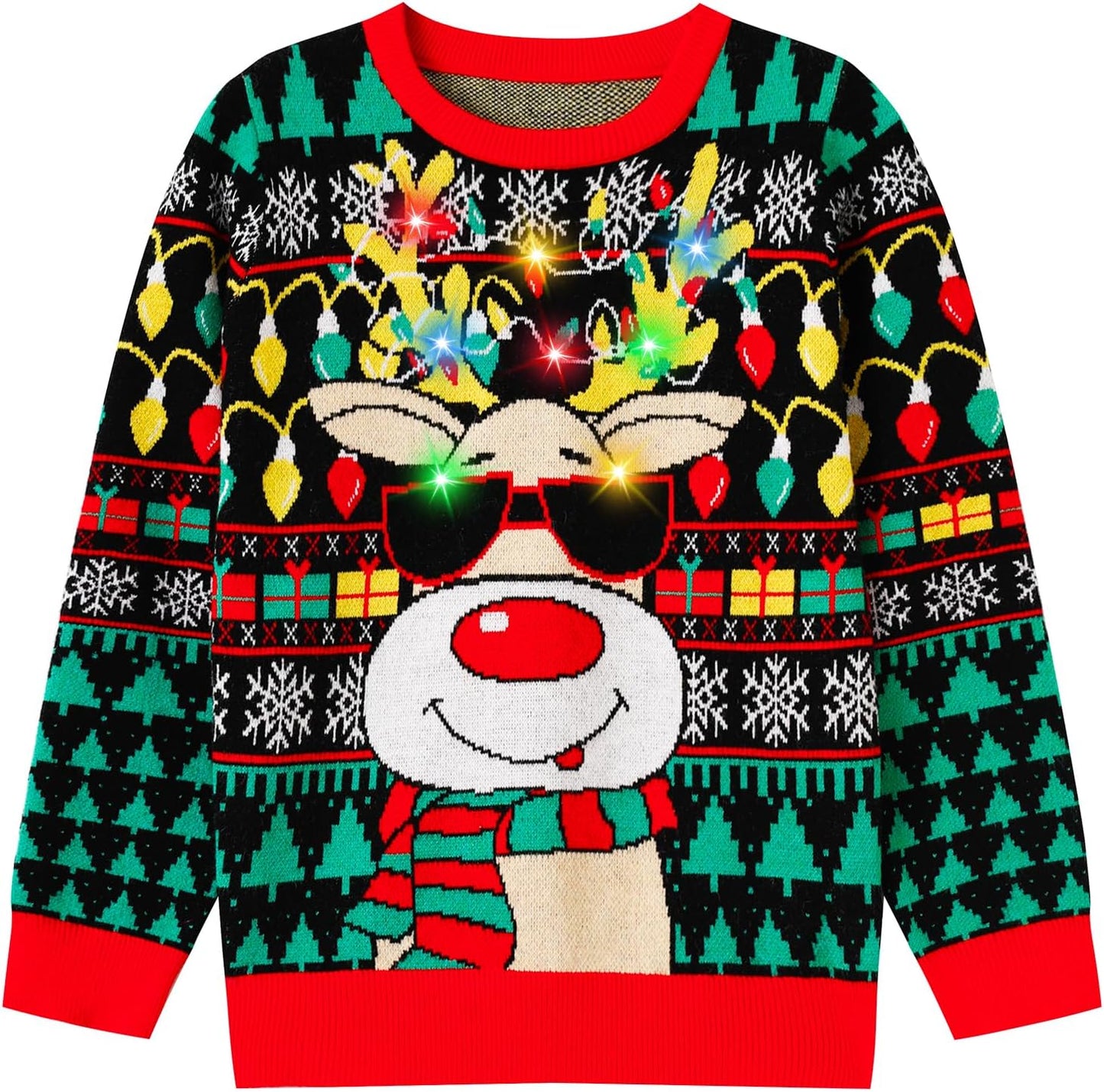 Kids Ugly Christmas Sweater with LED Lights for Holiday Fun