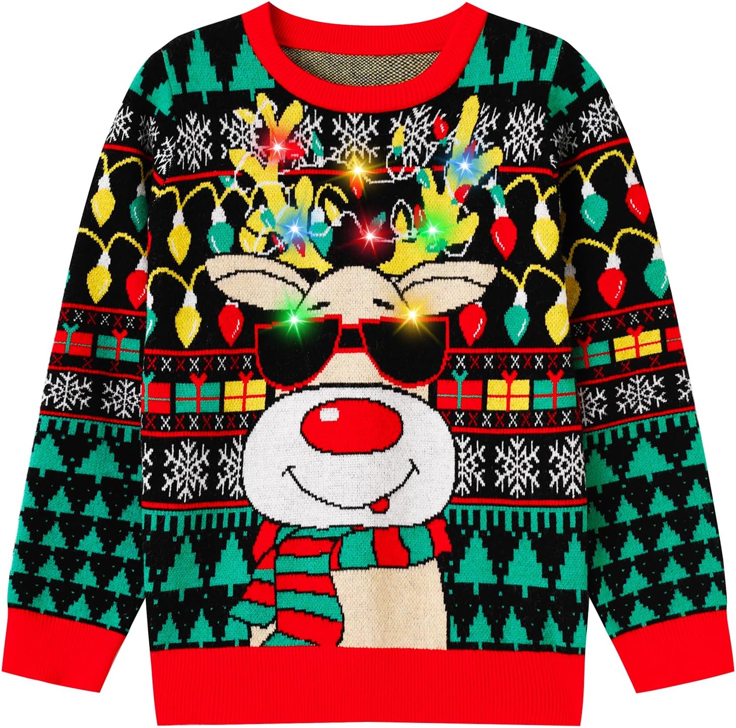 Kids Ugly Christmas Sweater with LED Lights for Holiday Fun