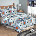Blue Sports Quilt Set Queen - 3 Piece Kids Coverlet