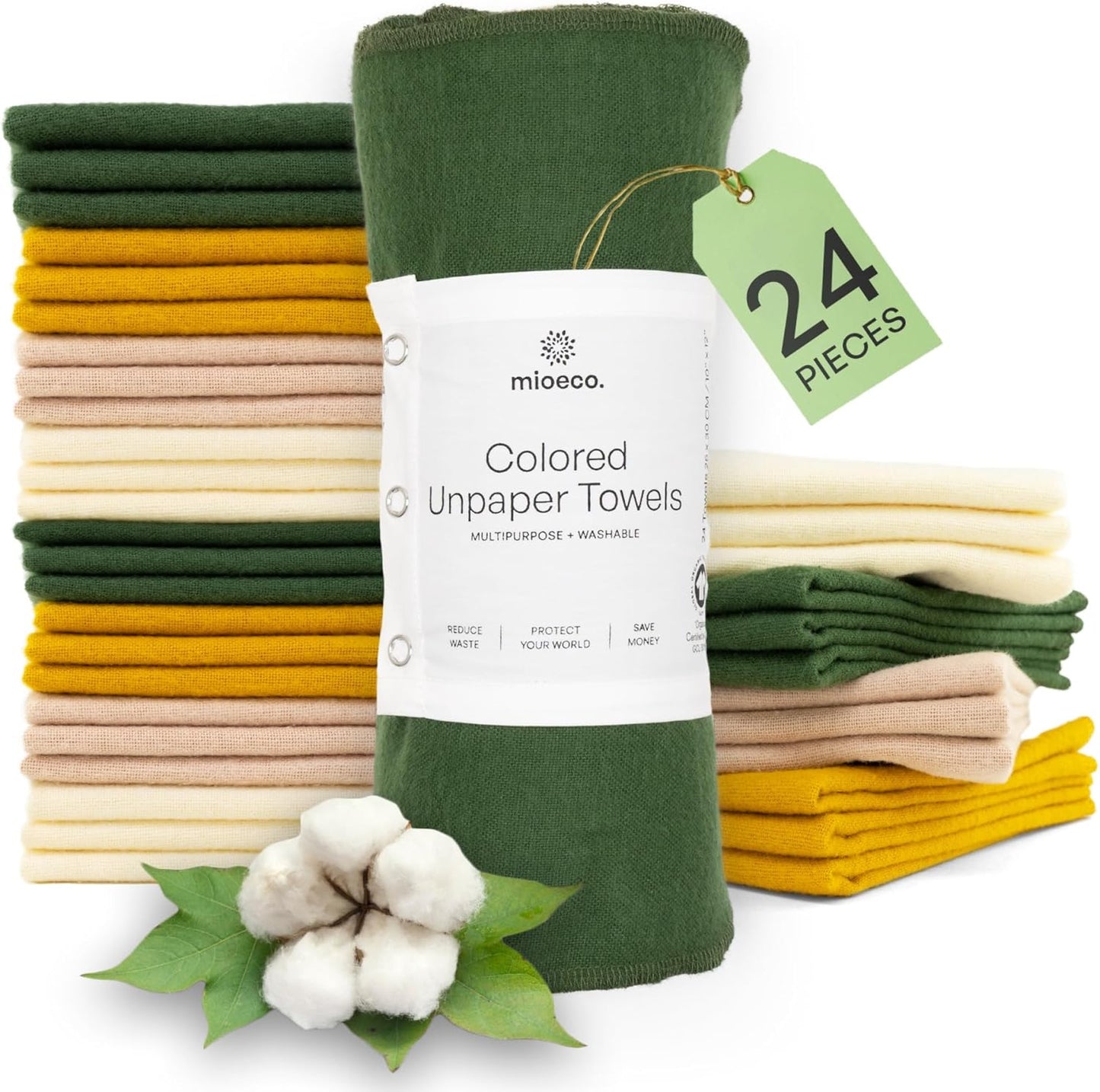 24 Pack Multicolored Reusable unPaper Towels for Eco-Friendly Living