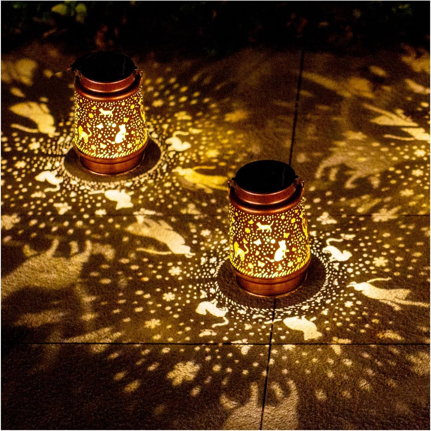 2 Pack Cat Outdoor Solar Hanging Lanterns for Garden Decor