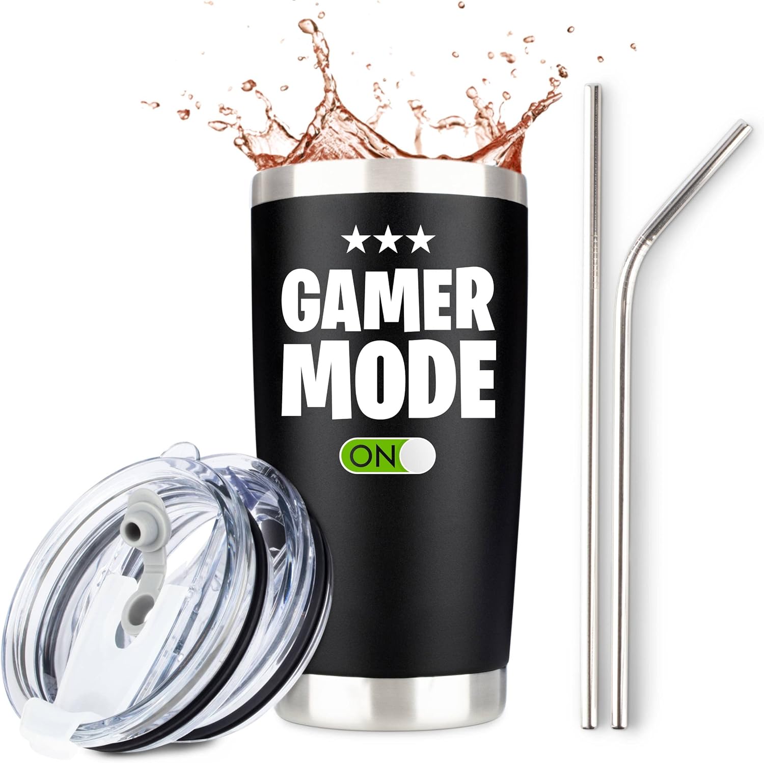 Stainless Steel Gamer Tumbler Set | 2 Lids, 2 Straws | Gift Box