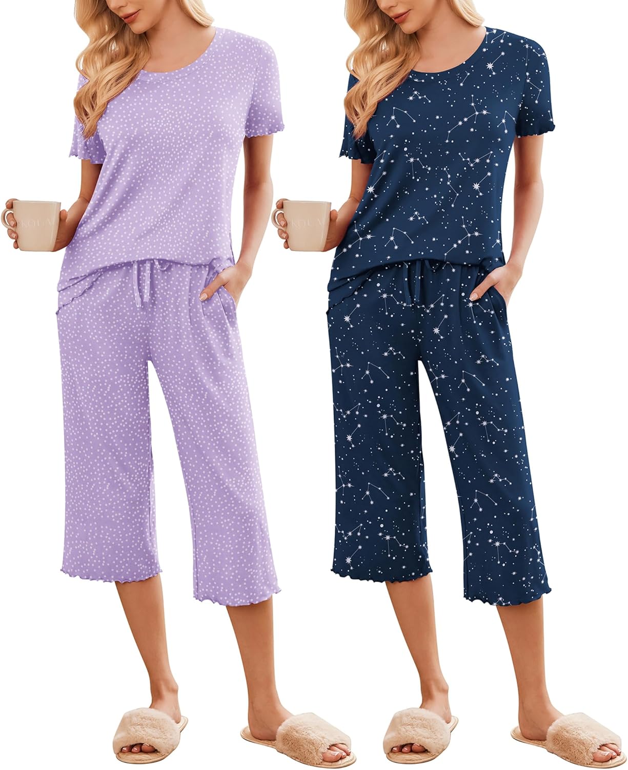 Ekouaer Women's Pajamas Set: Soft Capri Pants Sleepwear
