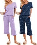 Ekouaer 2 Pack Women's Short Sleeve Capri Pajama Set - Soft