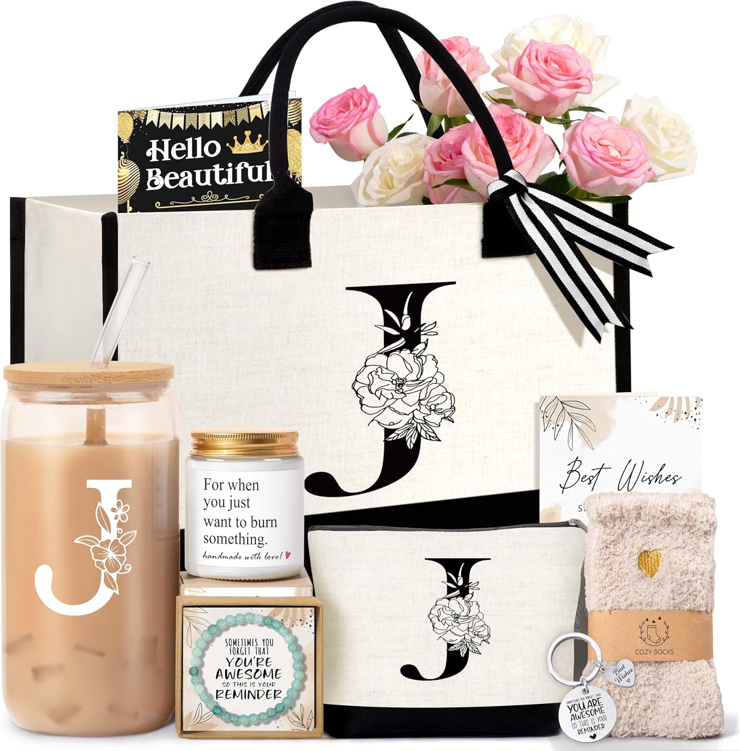 Personalized Birthday Gifts for Women - Monogrammed Tote Bag Set