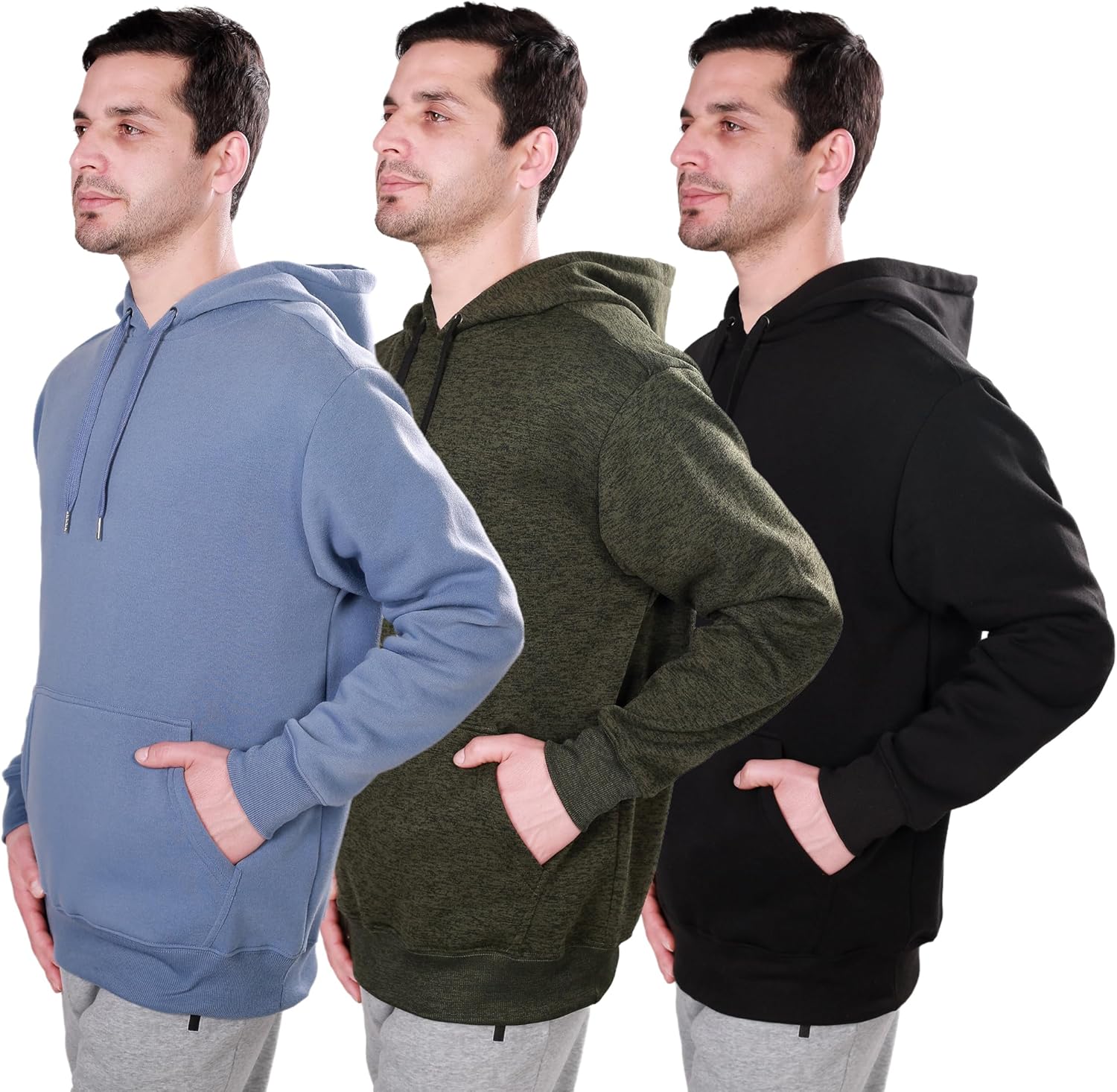 3 Pack Men's Lightweight Fleece Hoodies with Pockets