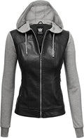 Lock and Love Removable Hooded Faux Leather Moto Jacket - 2-in-1 Style