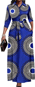 Runwind Women Church Maxi Dress 3/4 Sleeve Button Down (Style TYRR)