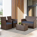 4 Piece Outdoor Patio Furniture Set - Comfortable Rattan Conversation