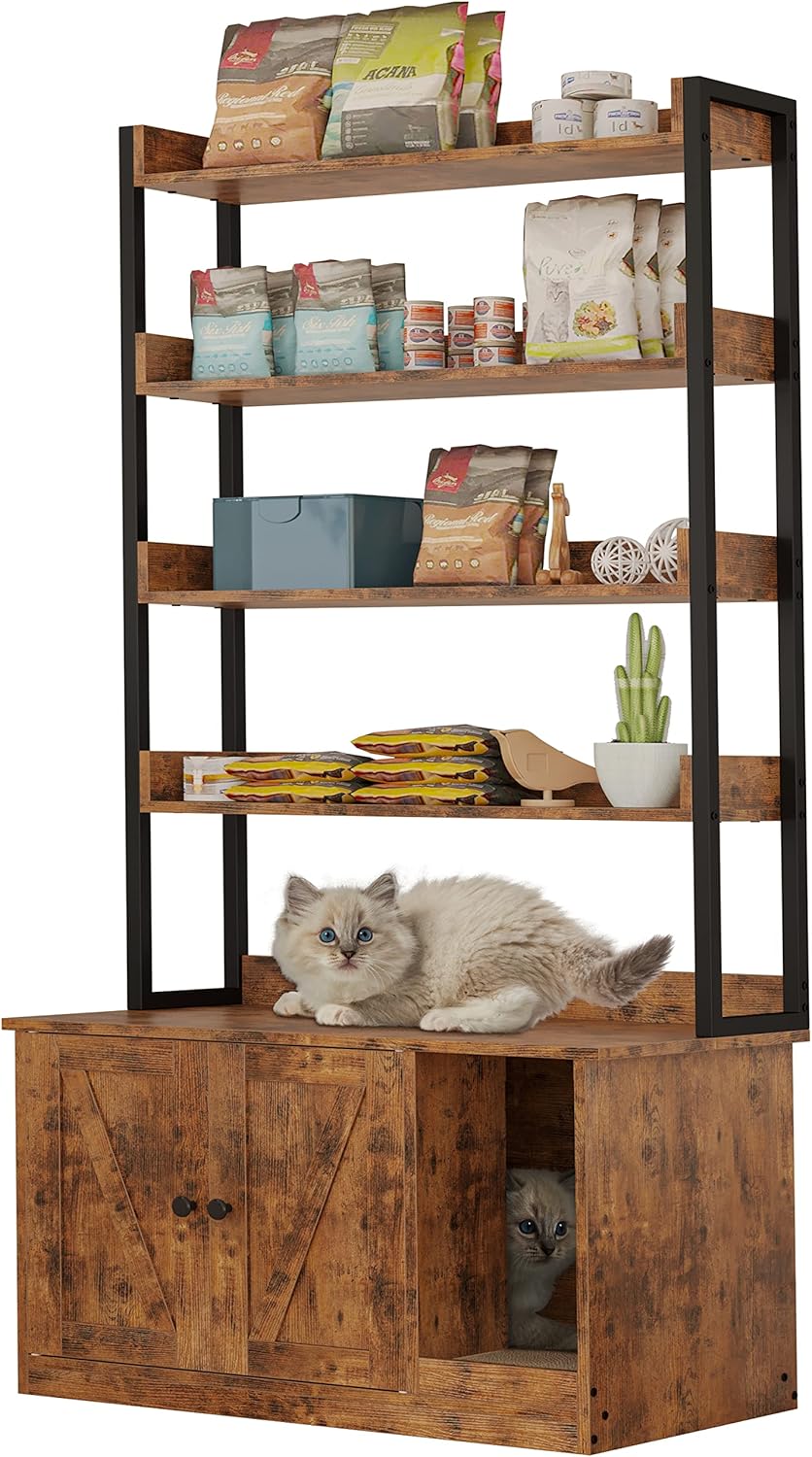 IRONCK Litter Box Enclosure with Storage and Shelves