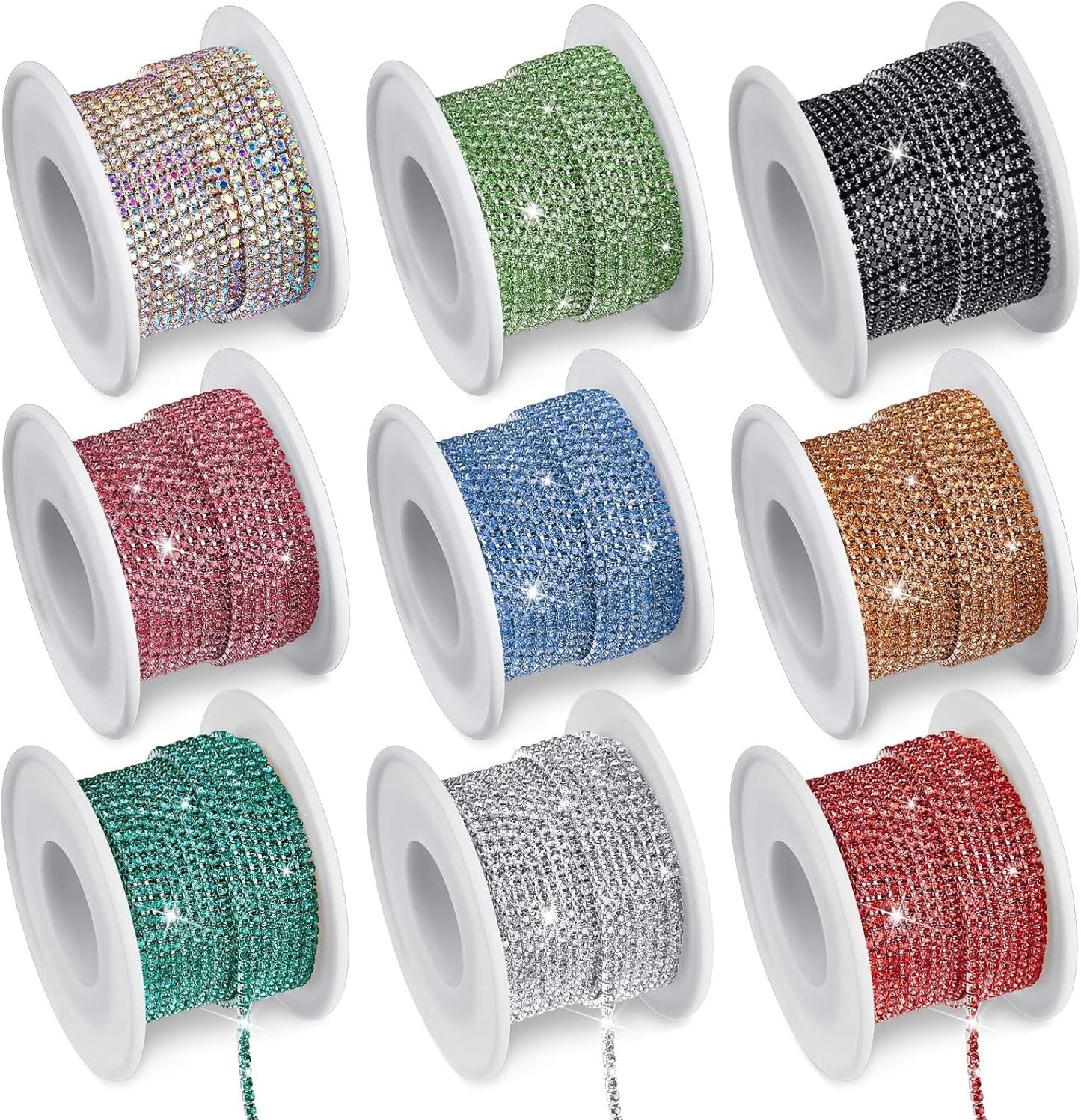 9 Rolls of 2 mm Crystal Rhinestone Chain for DIY Jewelry Crafts