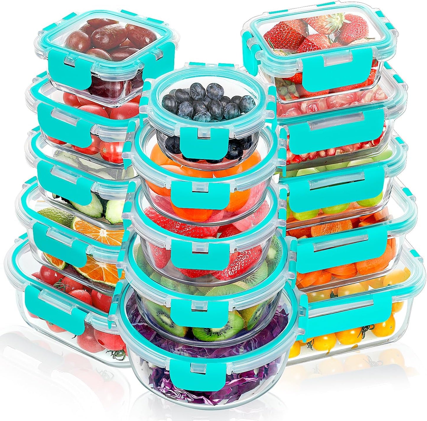 VERONES Glass Meal Prep Containers Set - 30 Pieces for Storage
