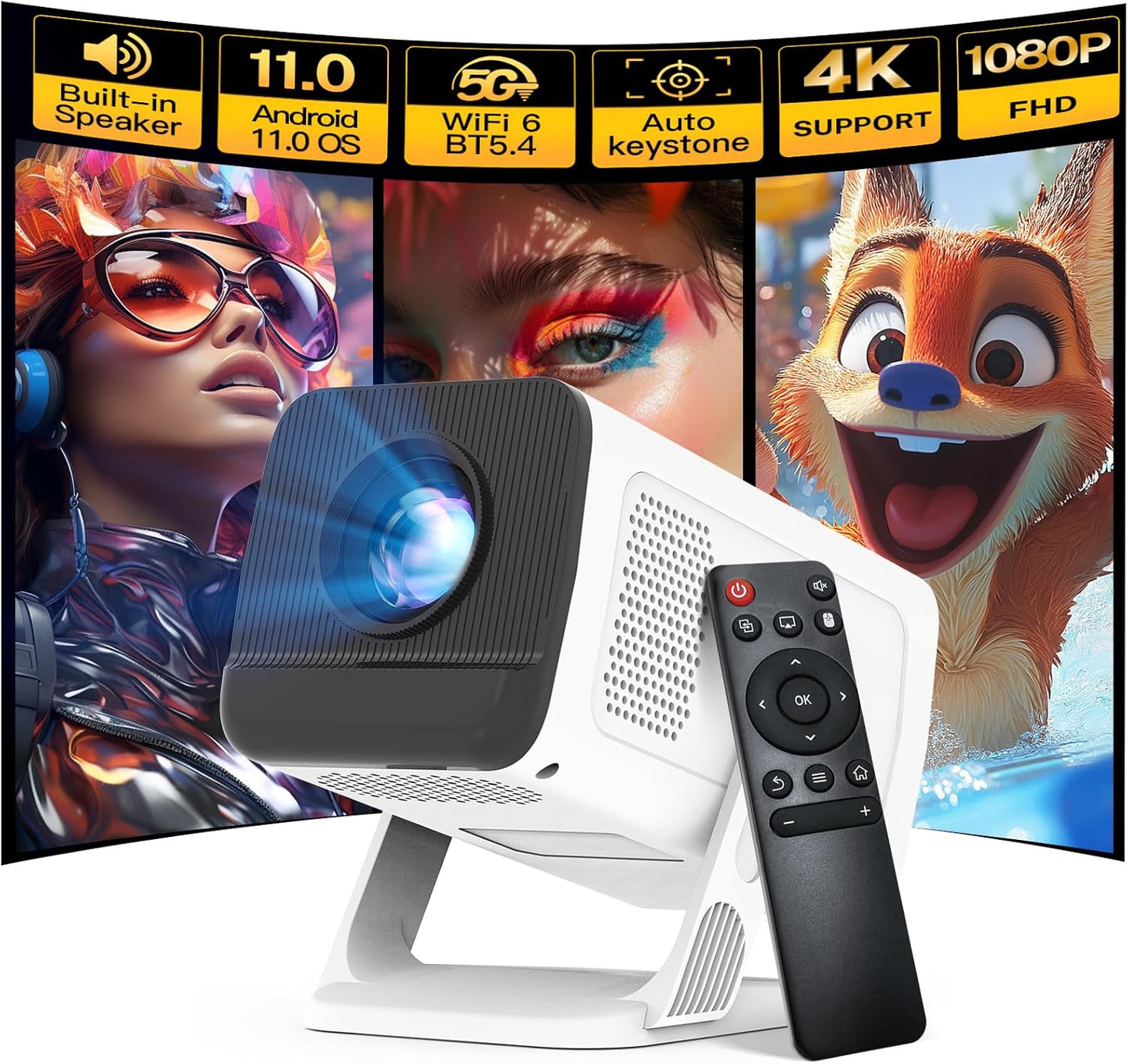 4K Supported Mini Projector with WiFi 6 & Bluetooth 5.4 Features