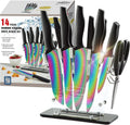 Marco Almond 14-Piece Rainbow Color Stainless Steel Knife Set
