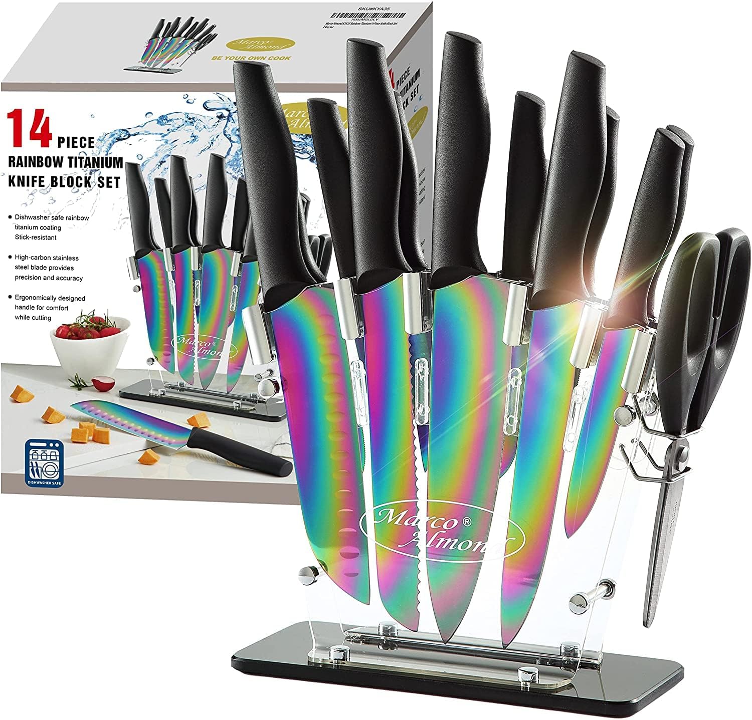 Marco Almond 14-Piece Rainbow Color Stainless Steel Knife Set