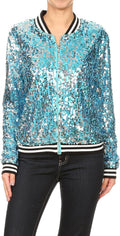 Anna-Kaci Womens Sequin Bomber Jacket - Sparkly Zip Up Party Coat this