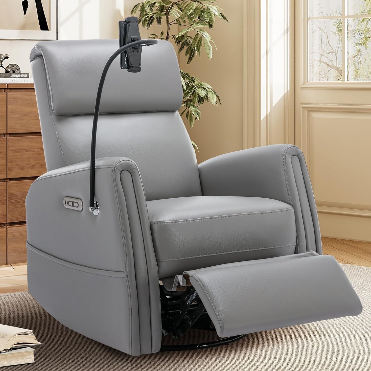 Swivel Recliner Chair with Charging Ports - Grey