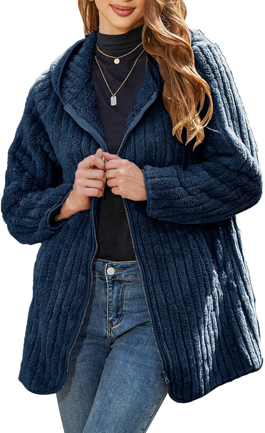 Womens Fleece Jacket Hooded Winter Warm Full Zip Long Sleeve