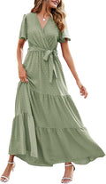 MASCOMODA Womens Swiss Dot Maxi Wrap Dress - Flowy Summer Style Wash