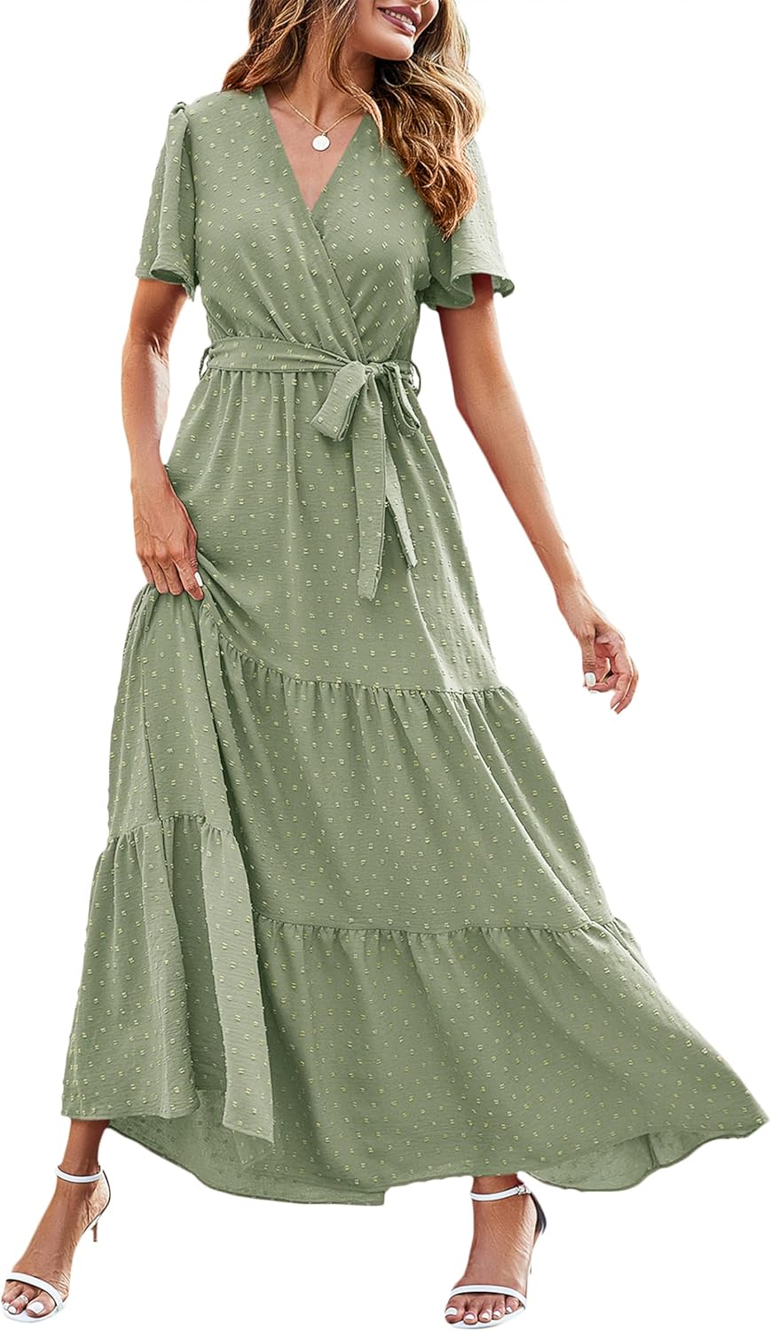 MASCOMODA Womens Summer Swiss Dot Maxi Dress for All Occasions