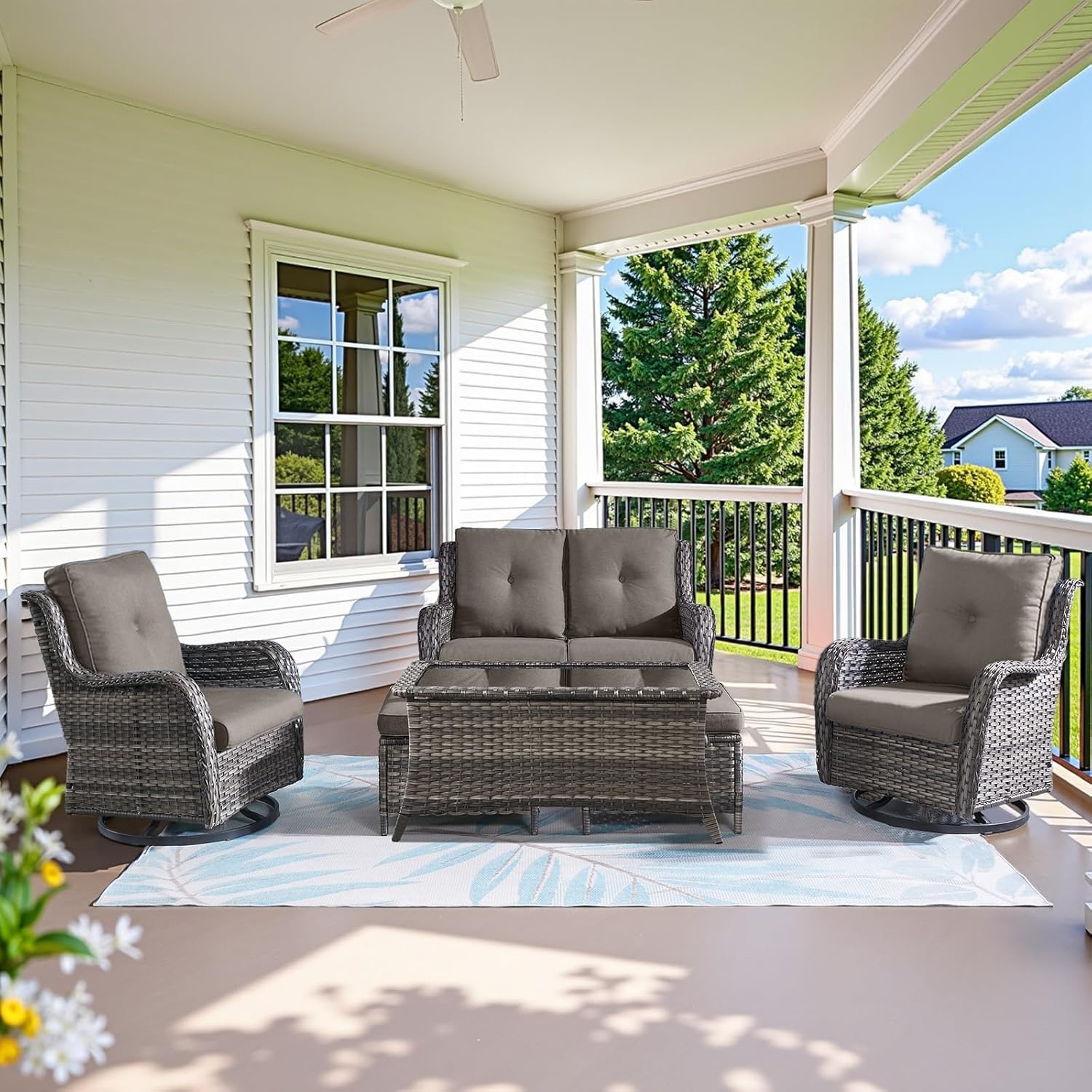 Wicker Outdoor Furniture Set - 6 Piece Patio Conversation Set
