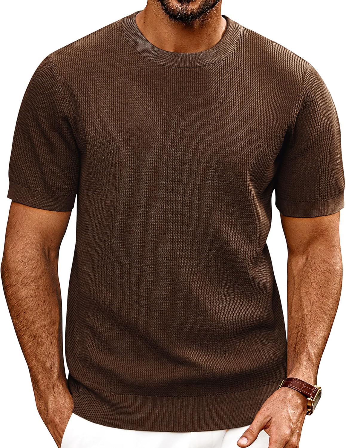 Stylish Knit Short Sleeve Crewneck T-Shirt for Men