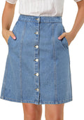 Denim Skirt A-Line High Waist Button Front - Casual Summer