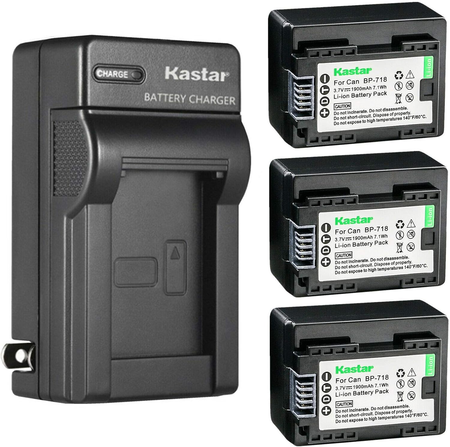 Kastar 3 Pack BP-718 Battery and Charger for Canon Cameras